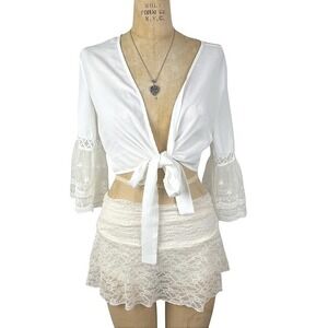 Cottegecore Tie Front Bell Sleeve Lace Bolero Shrug Fairy Summer Boho Size L